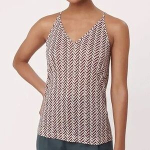 Loft Linen Pink & White Chevron Patterned V Neck Camisole Tank Top Sz LP